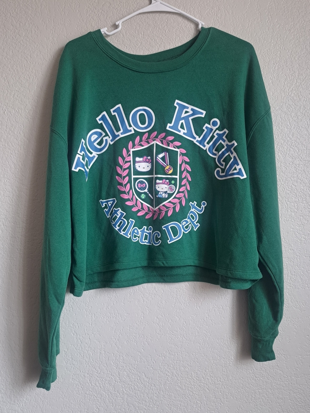 Hello Kitty Sanrio Green Athletic Varsity Tennis Graphic Sweater Size XXL NWT